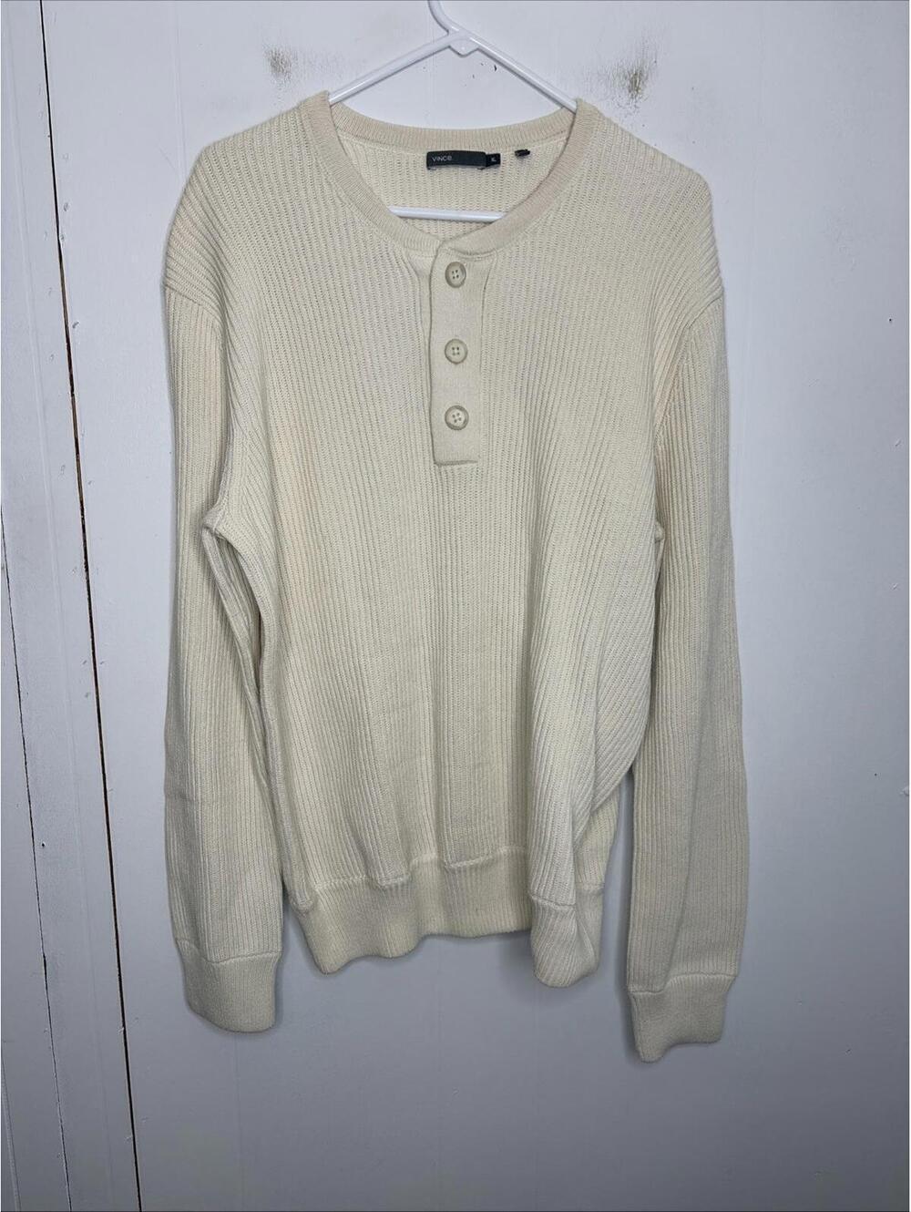 Vince Sweater Mens Extra Large Pullover Cream Heavyweight Cotton Neutral